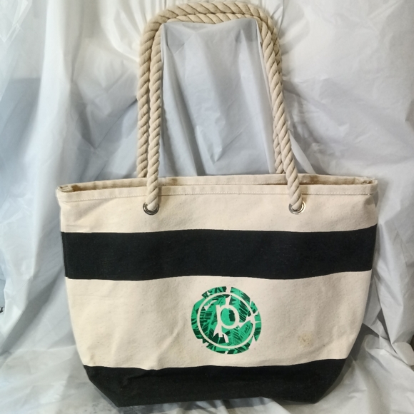 Pure Barre Handbags - Pure Barre Logo Nautical Tote Black & White Canvas Double Rope Straps Beach